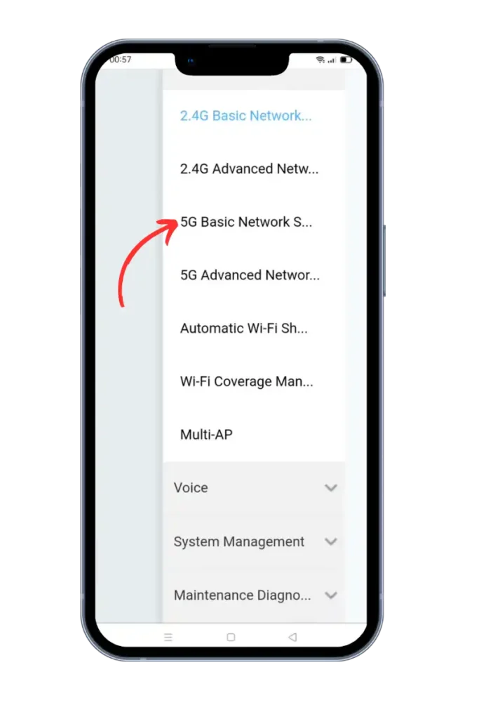 Choose 5G Basic Network Setting