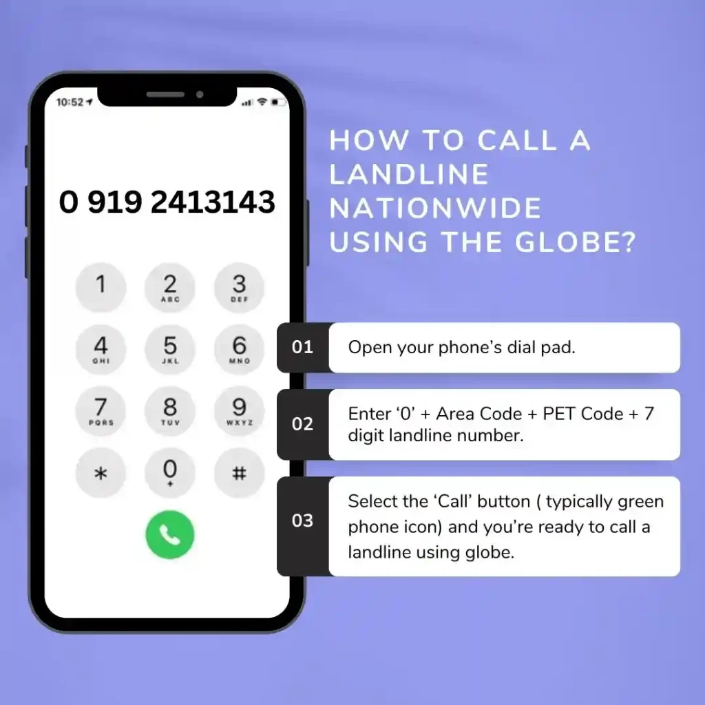 How to call a landline nationwide using the globe?